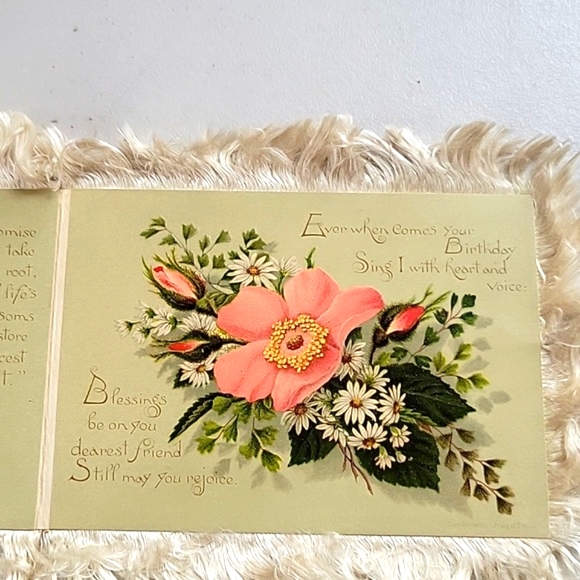 1883 L. Prang & Co. Chromolithograph Antique Silk Fringe Birthday Card - Picture 6 of 7